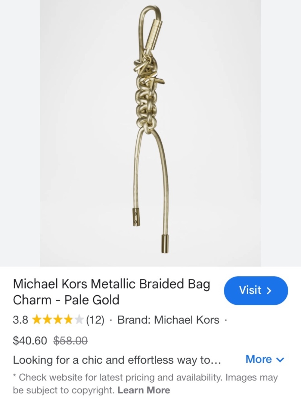 Michael Kors Metallic Braided Keychain Charm - Gold